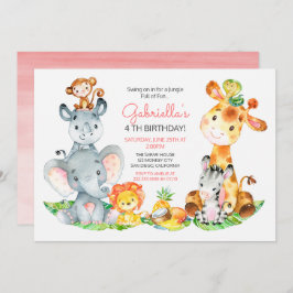 Invitación Acuarela Cute Safari Jungle Animales Cumpleaños