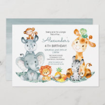 Acuarela Cute Safari Jungle Animales Cumpleaños