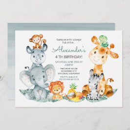 Invitación Acuarela Cute Safari Jungle Animales Cumpleaños