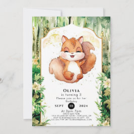 Invitación Acuarela Cute Squirrel Cumpleaños