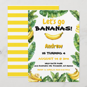 Invitación Acuarela Cute Vamos Bananas Cumpleaños