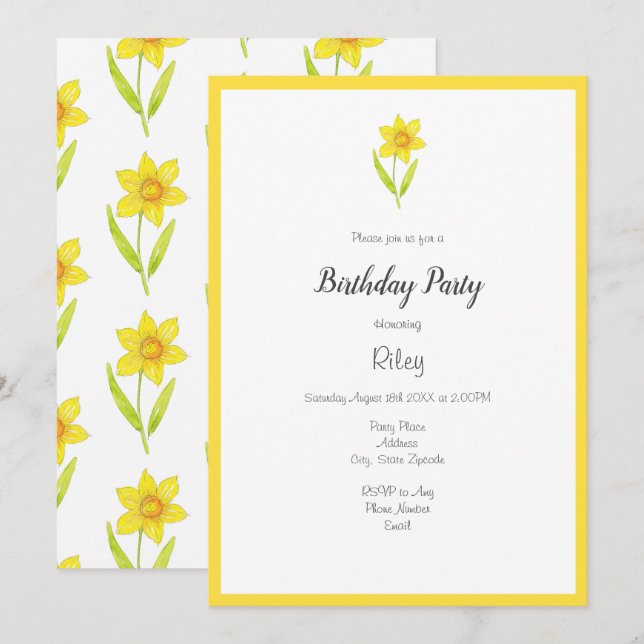 Invitación acuarela Daffodil 2 y patrón (Anverso / Reverso)