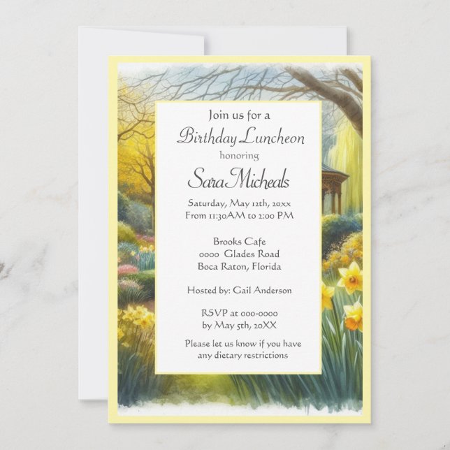 Invitación Acuarela Daffodil Garden Cumpleaños (Anverso)