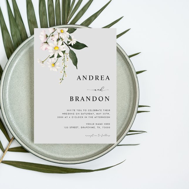 Invitación Acuarela Daisy Primavera Floral Todo en un Boda (Subido por el creador)