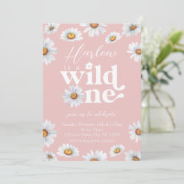 Invitación Acuarela Daisy Wild One Chica primer cumpleaños
