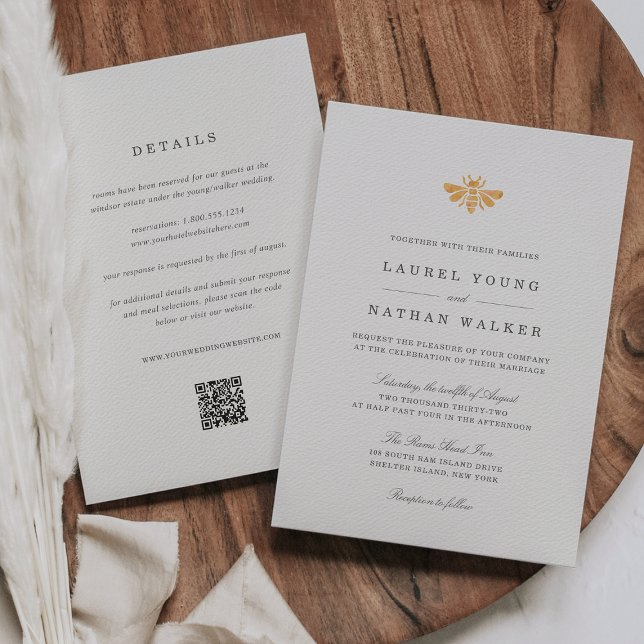 Invitación Acuarela de abeja dorada todo en un Boda (Subido por el creador)