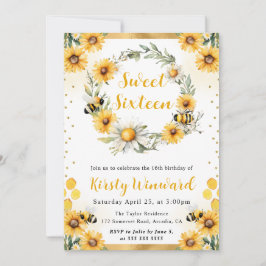 Invitación Acuarela de abeja y girasoles de verano Cumpleaños