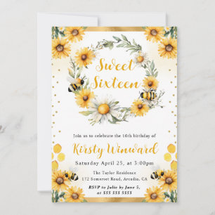 Invitación Acuarela de abeja y girasoles de verano Cumpleaños