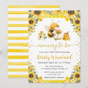 Invitación Acuarela de abeja y girasoles de verano para baby 