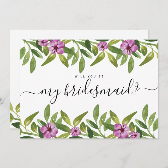 Invitación Acuarela de agua será mi dama de honor (Anverso / Reverso)
