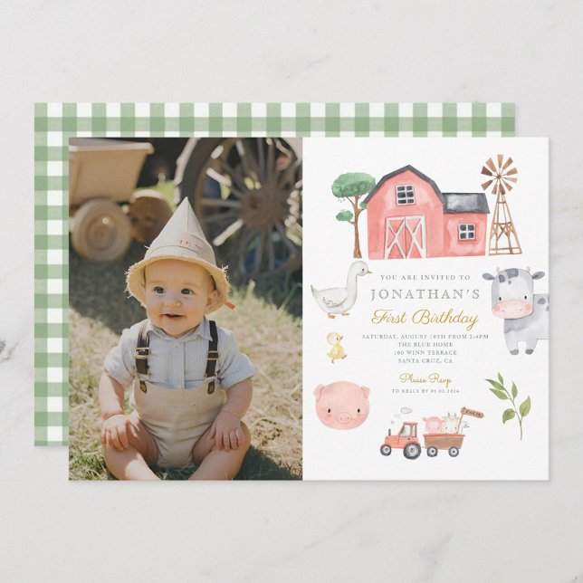 Invitación Acuarela de animales de granja Cute cumpleaños (Subido por el creador)