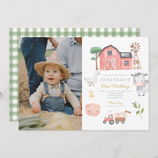 Invitación Acuarela de animales de granja Cute cumpleaños (Subido por el creador)