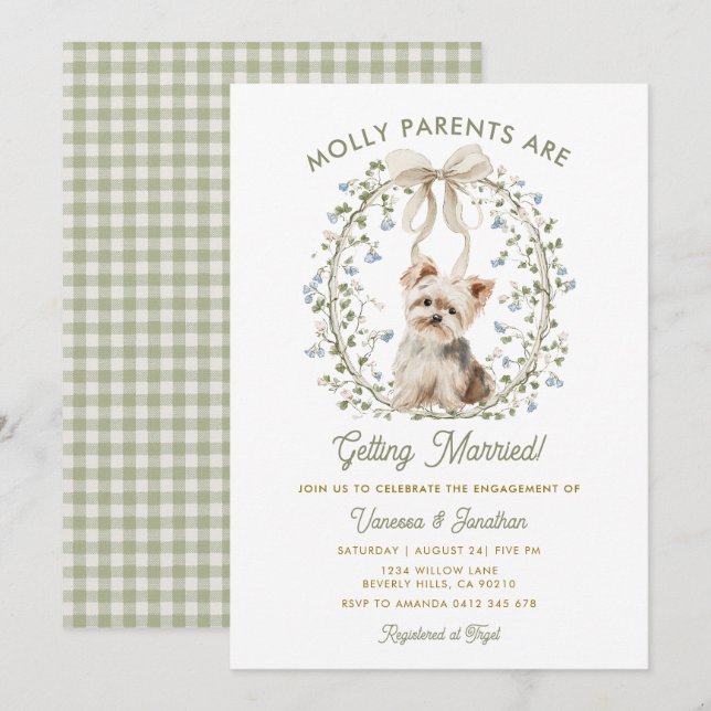 Invitación Acuarela de arco elegante cachorro compromiso flor (Anverso / Reverso)