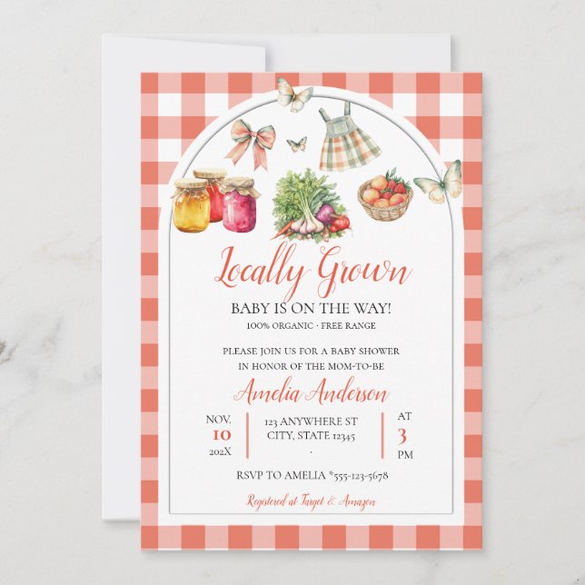 Invitación Acuarela de Baby Shower de mercado de granjeros cu (Anverso)