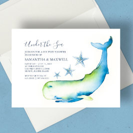 Invitación acuarela de ballena azul de Baby Shower