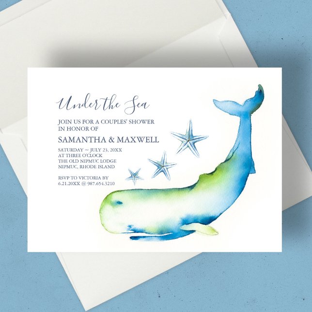 Invitación acuarela de ballena azul de Baby Shower (Baby Shower Blue Nautical Whale Watercolor Invitation)