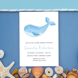Invitación Acuarela de Ballena Bajo el Mar Baby Shower
