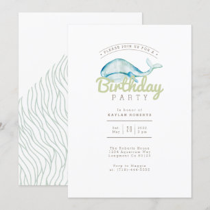 Invitación Acuarela de ballena   Fiesta de cumpleaños   Vida