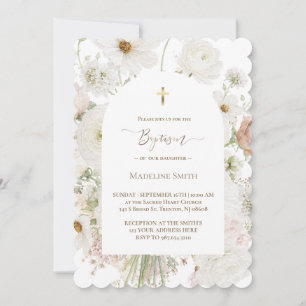 Invitación Acuarela de bautizo ramo de flores blancas