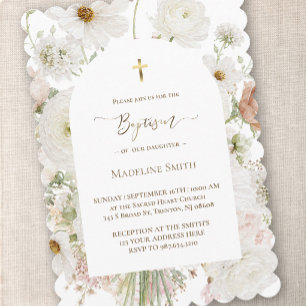 Invitación Acuarela de bautizo ramo de flores blancas