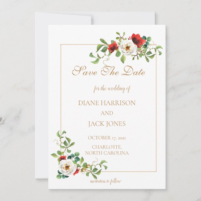 Invitación Acuarela De Boda Caída Guardar La Fecha (Anverso)