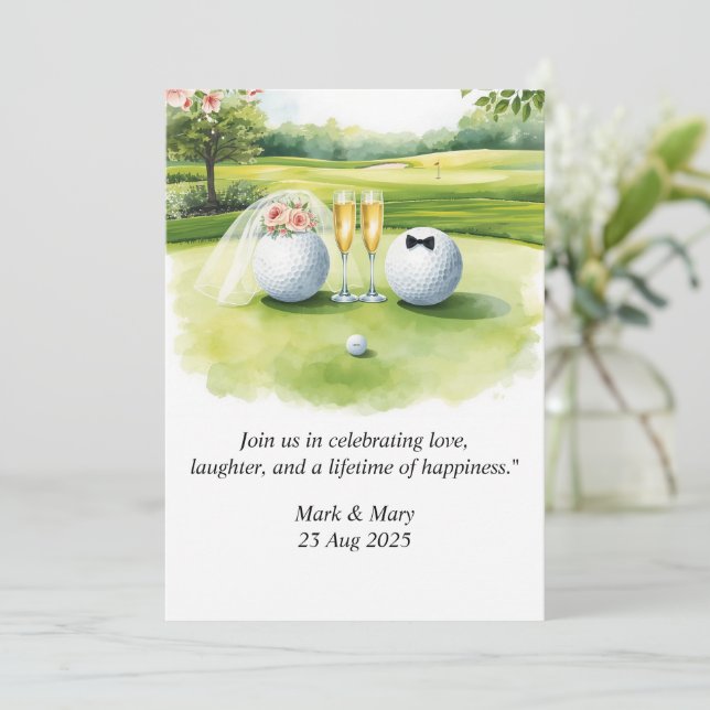 Invitación Acuarela de boda con tema de golf (Anverso de pie)