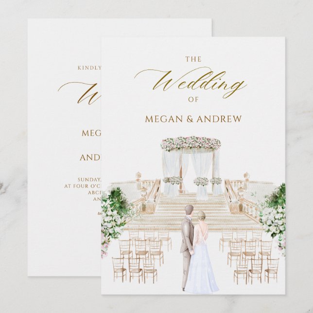 Invitación acuarela de boda elegante y estética (Anverso / Reverso)