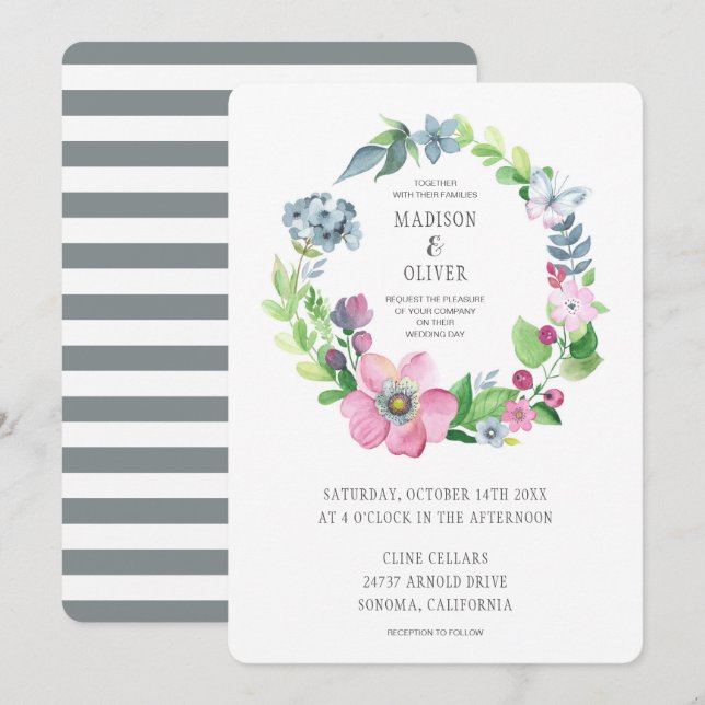 Invitación Acuarela de Boho floral y mariposa el | que se (Anverso / Reverso)