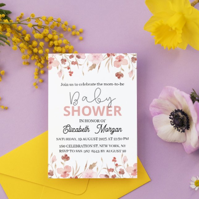 Invitación Acuarela de bonito con Jardín de flores Baby Showe (Subido por el creador)