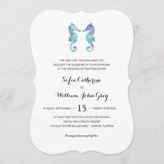 Invitación Acuarela de caballito de mar costero | Boda