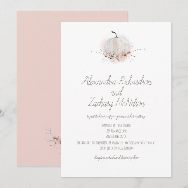 Invitación Acuarela de calabaza Rubor Boda rústica de campo (Anverso / Reverso)