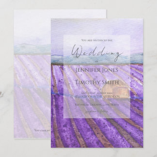 Invitación acuarela de campo de lavanda púrpura