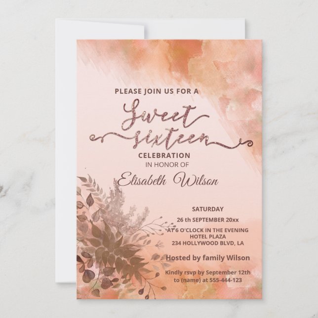 Invitación acuarela de cantalupe rugoso botánico otoñal (Anverso)