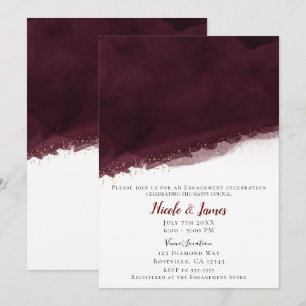 Invitación Acuarela de Cereza Negra y Dorado Boda Moderna Chi