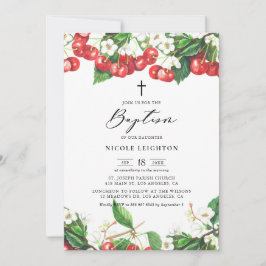 Invitación Acuarela de Cerezas Rojas Garland Baptism