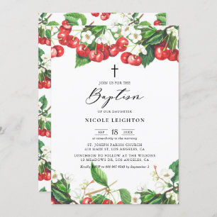 Invitación Acuarela de Cerezas Rojas Garland Baptism