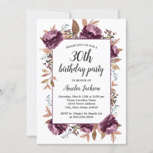 Invitación Acuarela de color morado 30 cumpleaños
