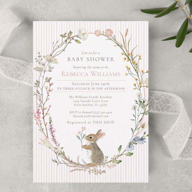 Invitación Acuarela de Conejo en el Bosque de Flores Silvestr (Subido por el creador)