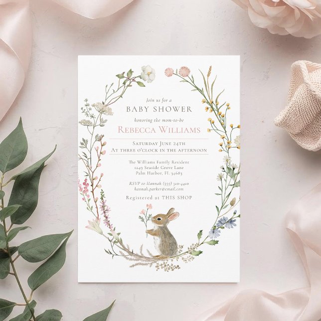 Invitación Acuarela de Conejo en el Bosque de Flores Silvestr (Subido por el creador)