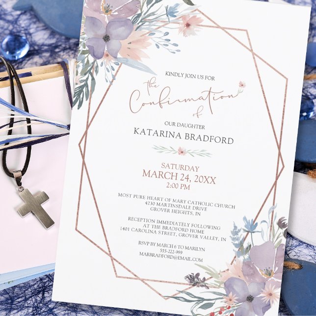 Invitación Acuarela de confirmación Flores silvestres de cobr (Subido por el creador)