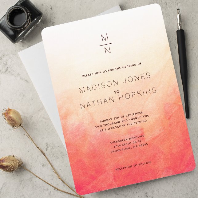 Invitación Acuarela de coral Boda mínimo (Subido por el creador)