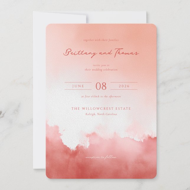 Invitación Acuarela de Coral Romántico (Anverso)