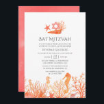 Invitación Acuarela de coral vivo bajo el mar Bat Mitzvah<br><div class="desc">Color del año 2019 invitación a mitzvah murciélago de coral vivo con corales,  pez estrella,  conchas y caballitos de mar personalizable a sus detalles del evento.</div>