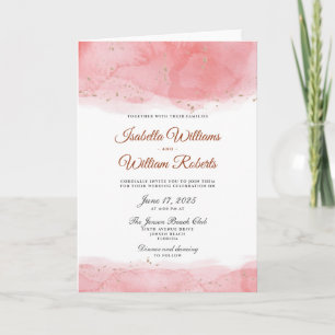 Invitación Acuarela de coral vivo y Boda de puntos de oro fal