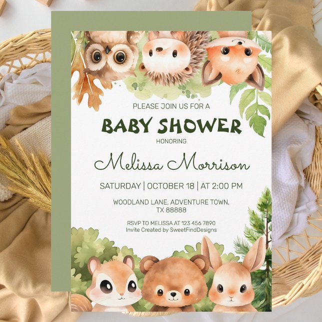 Invitación Acuarela de criaturas de bosques (Forestland Creatures Watercolor Invitation)
