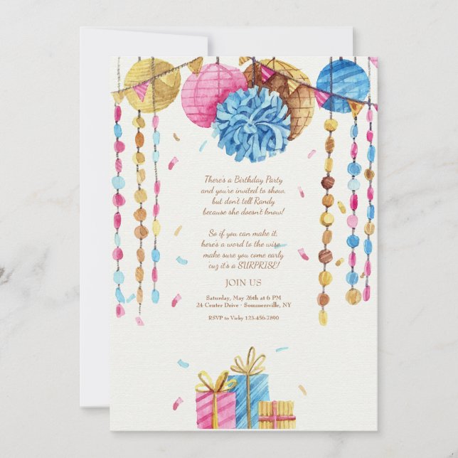 Invitación Acuarela de cumpleaños (Anverso)