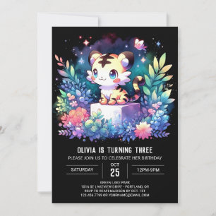 Invitación Acuarela de cumpleaños de pequeños tigres