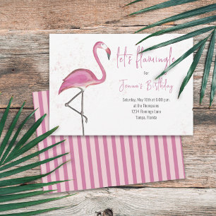 Invitación Acuarela de cumpleaños Flamingo rosa simple