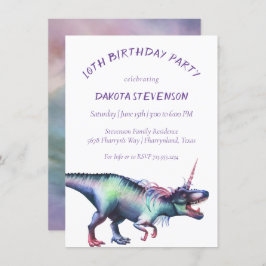 Invitación Acuarela de Dinocorn | Cumpleaños de los dinosauri