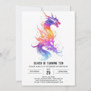 Invitación Acuarela de Dragón Mítico Cute Cumpleaños